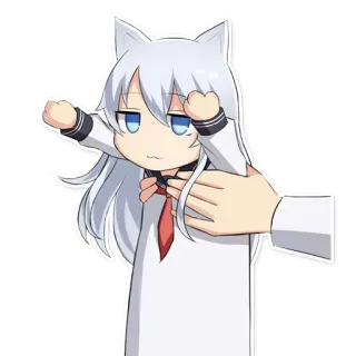 😸 Anime, Katzenmädchen, Chibi, Süß, Weißes Haar, Schuluniform, Hand telegram sticker