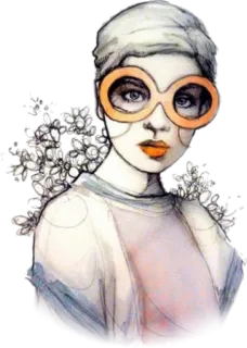 🧐 femme, portrait, lunettes, mode, aquarelle, illustration telegram sticker