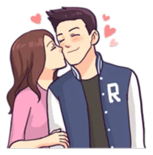 😘 beso, romance, amor, pareja, corazones, dibujos animados telegram sticker