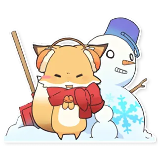😣 fuchs, schneemann, winter, schal, niedlich, schnee, ohrenschützer, cartoon whatsapp sticker