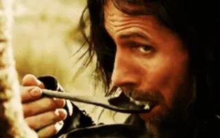 😖 Aragorn Lord of the Rings Aragorn, Il Signore degli Anelli, mangiare, cucchiaio, Viggo Mortensen telegram sticker