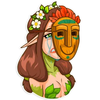 😭 elf, forest, nature, mask, woman, cry telegram sticker