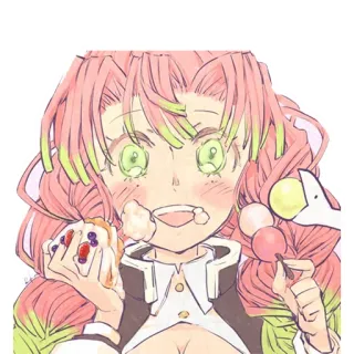 🍪 Mitsuri Kanroji Demon Slayer Anime, Manga, Carino, Kawaii, Rosa, Cibo telegram sticker