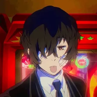 🕴 Osamu Dazai Bungo Stray Dogs Anime, Bandagens, Personagem, Desenho animado, Língua de fora telegram sticker