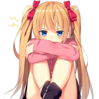 😒 Anime Mädchen, Blond, Süß, Traurig, Zöpfe telegram sticker