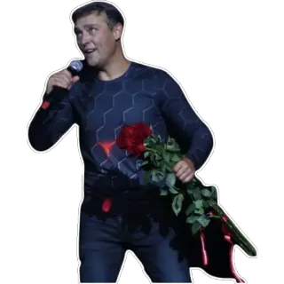 🙂 ca sĩ, đàn ông, micro, hoa hồng, biểu diễn telegram sticker