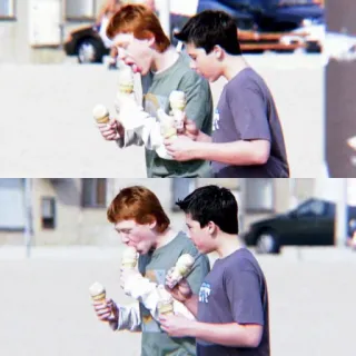 🍫 ice cream, eating, friends, boys, teenagers telegram sticker