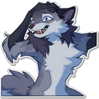 🤯 เฟอร์รี่, หมาป่า, การ์ตูน, สัตว์, ตัวละคร, ยิ้ม telegram sticker