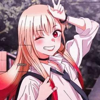 😉 Marin Kitagawa My Dress-Up Darling Anime, Ragazza, Carina, Segno di pace, Occhiolino, Uniforme scolastica, Personaggio, Fanart telegram sticker
