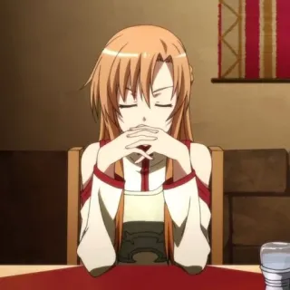 🍂 Asuna Yuuki Sword Art Online Anime, Gadis, Duduk, Manga, Karakter, Rambut oranye whatsapp sticker