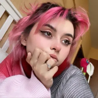 😫 woman, girl, portrait, pink hair, cute, young, sad telegram sticker