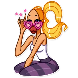 😍 женщина, мультфильм, блондинка, солнцезащитные очки, сердечки, стиль, мода, позирование telegram sticker