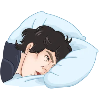 😴 졸린, 누워있는, 피곤한, 남자, 베개, 잠, 만화 telegram sticker