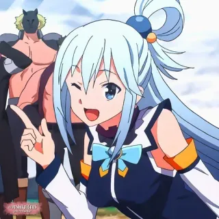❤️ Aqua Konosuba anime, menina, piscadela, cabelo azul, personagem, desenho animado, arte, desenho, fofo whatsapp sticker