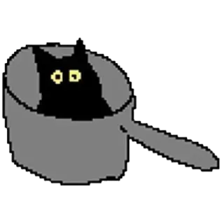 🥘 cat, pan, pixel art, cute, black cat, animal telegram sticker