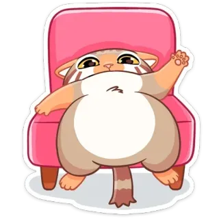 🏖 chat, chaise, paresseux, détendu, dessin animé, autocollant, animal telegram sticker