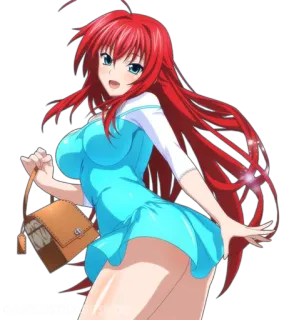 🩸 Rias Gremory High School DxD アニメ, 赤い髪, 青いドレス, 漫画, ワイフ telegram sticker