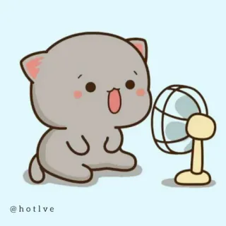 😮 @hotlve cat, fan, cute, kawaii, cartoon telegram sticker