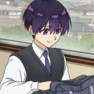 🍪 Anime, Anak laki-laki, Seragam sekolah, Karakter, Rambut ungu, Muda, Pelajar telegram sticker