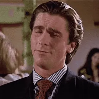 🫤 Patrick Bateman American Psycho hombre de negocios, años 80, traje, arrogante, guapo, película whatsapp sticker