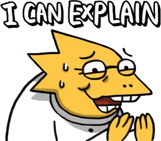 😥 Alphys Undertale I CAN EXPLAIN monstre, dinosaure, nerveux, scientifique, jaune telegram sticker