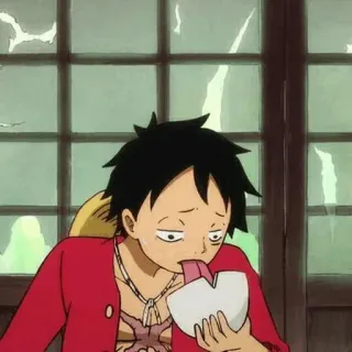 👒 Monkey D. Luffy One Piece Anime, One Piece, Monkey D. Luffy, Jedzenie, Śmieszne, Kreskówka telegram sticker