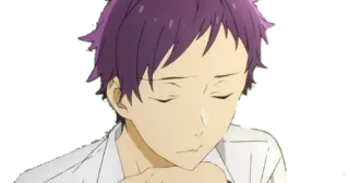 ☹ Anime, Pensieroso, Capelli viola, Ragazzo anime telegram sticker