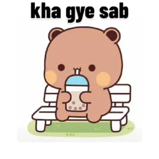 🧐 kha gye sab bear, bubble tea, cute, kawaii, sitting, bench whatsapp sticker