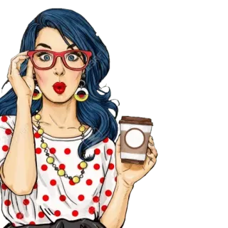 ☕️ Frau, Pop Art, Kaffee, Brille, Retro, überrascht telegram sticker