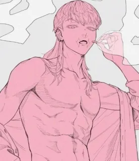 🥰 мужчина, курение, аниме, иллюстрация, розовый, мужской, табак telegram sticker