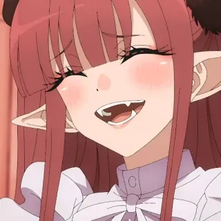 😄 Anime, Fille, Dessin animé, Démon, Sourire, Mignon, Cosplay, Cornes telegram sticker