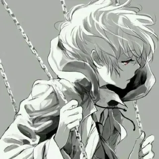 🌨 Anime, Junge, Hoodie, Ketten, Monochrom whatsapp sticker