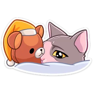 ☹️ Katze, Bär, schläfrig, süß, Tier, Cartoon, Sticker whatsapp sticker