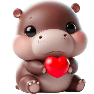 😍 hipopótamo, fofo, coração, desenho animado, animal, adesivo telegram sticker