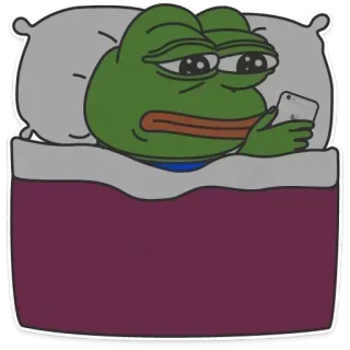 📎 Pepe the Frog Meme, Pepe, Rana, Cama, Teléfono, Triste, Meme de internet whatsapp sticker