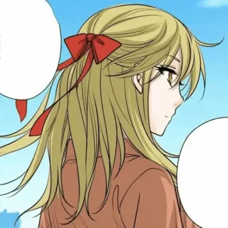 🍘 アニメガール, 赤いリボン, 金髪, 漫画, カートゥーン, 女性, ポートレート telegram sticker