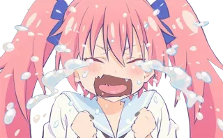 😭 anime, llorando, triste, lágrimas, pelo rosa, dibujos animados, personaje whatsapp sticker