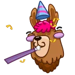 🥳 lama, fête, célébration, animal, dessin animé, festif, chapeau whatsapp sticker