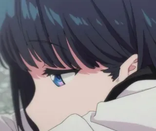 😔 Anime, Fille, Dessin animé, Portrait, Oeil bleu, Cheveux noirs telegram sticker