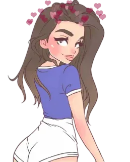 😍 Cartone animato, Donna, Cuori, Bruna, Pantaloncini, Carina telegram sticker