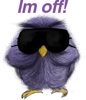 😎 I'm off! นก, การ์ตูน, ง่วง, นกฮูก, กลางคืน, น่ารัก telegram sticker
