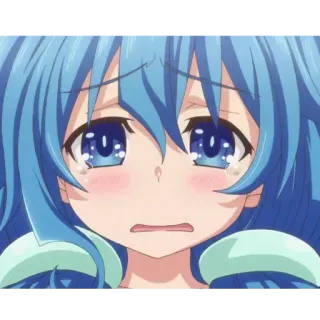 😣 animé, pleurs, triste, fille, cheveux bleus whatsapp sticker