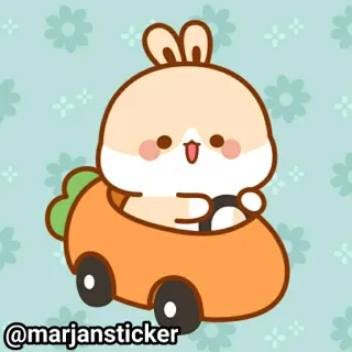 ❤️ @marjansticker зайчик, кролик, морковная машина, милый, каваи, животное, стикер, мультфильм telegram sticker