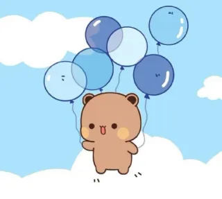 🍄 urso, balões, fofo, desenho animado, animal, céu, nuvens telegram sticker