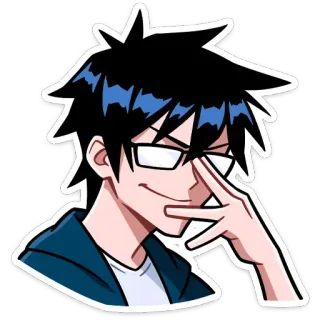 🤓 Estilo anime, Hombre con gafas, Sonriendo con sorna, Seguro de sí mismo telegram sticker
