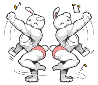 🎵 tanzen, hase, muskel, süß, tier, cartoon, spaß whatsapp sticker