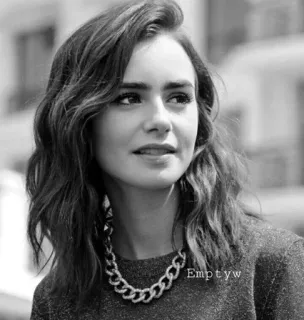 🥀 Lily Collins Emtyyw женщина, актриса, портрет, черно-белое, знаменитость, Лили Коллинз telegram sticker