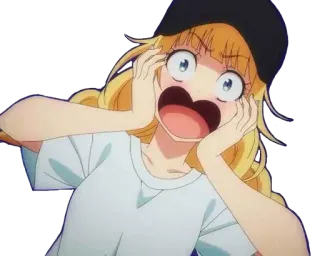 😍 anime, szok, niespodzianka, kreskówka, wyraz twarzy, beret, blond whatsapp sticker