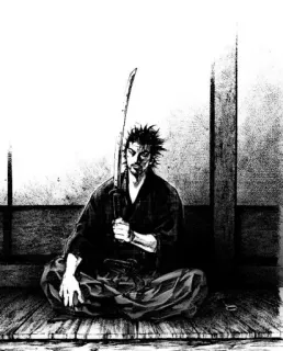 ⚔ Miyamoto Musashi Vagabond Samurái, Espada, Manga, Guerrero, Ronin, Japón whatsapp sticker