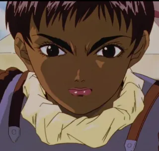 😡 anime, portrait, female, dark skin, short hair telegram sticker
